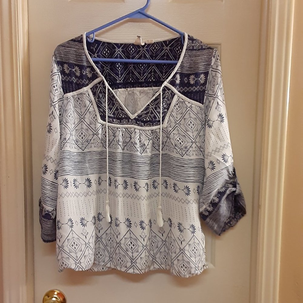 Roxy Blue & White Top W/ Tassels